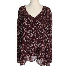 41 Hawthorn Maroon Red Floral Flowy Pleated Blouse New With Tags Women's Size XL